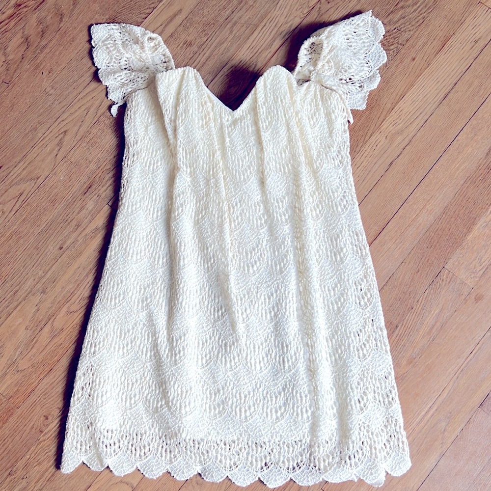 Cream Crochet off the shoulder dress- size medium